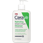 CeraVe Hydrating Cleanser Cream-to-Foam in white and blue packaging against a white background.
