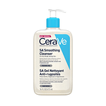 A bottle of CeraVe SA Smoothing Cleanser in plain background.
