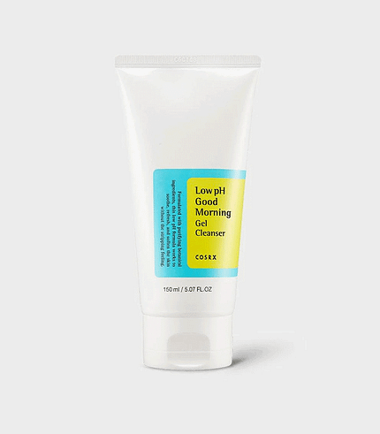 A close-up image of the COSRX Low pH Good Morning Gel Cleanser, a key component of a morning skincare routine.