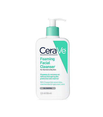 Bottle of CeraVe Foaming Facial Cleanser in clear white background
